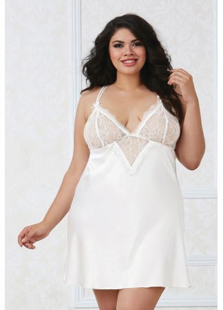 Nuisette grande taille satinée blanc - DG12028XWHT