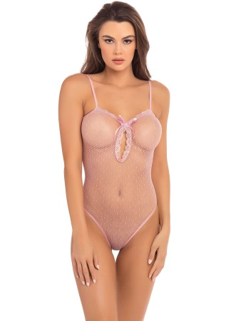 Body rose échancré en fine résille - REN7089ROS