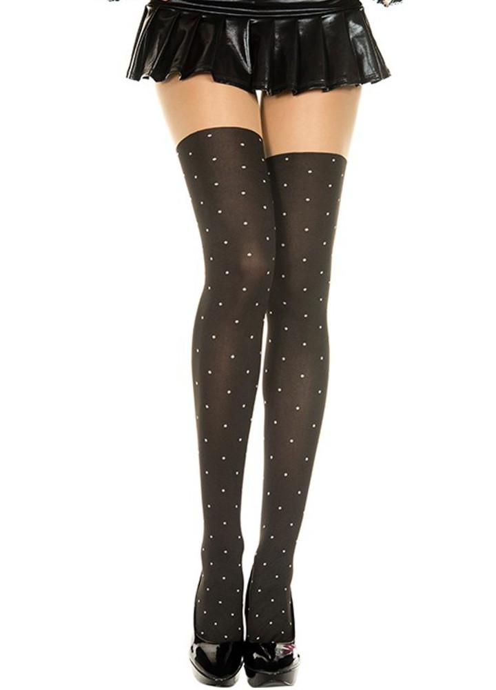 Collant fantaisie effet bas à pois blancs - MH7146BLK