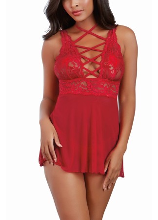 Nuisette rouge avec ornements et culotte assortie - DG11543RUB