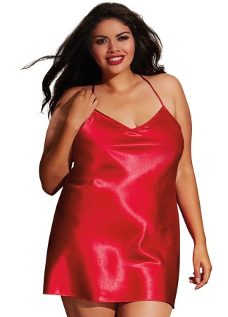 Nuisette grande taille rouge avec peignoir satinés - DG3717XRED