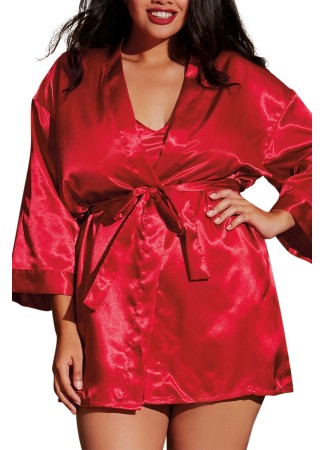 Nuisette grande taille rouge avec peignoir satinés - DG3717XRED