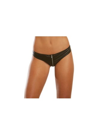 Tanga faux cuir avec zip, résille au dos - DG1423BLK