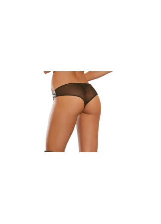 Tanga faux cuir avec zip, résille au dos - DG1423BLK