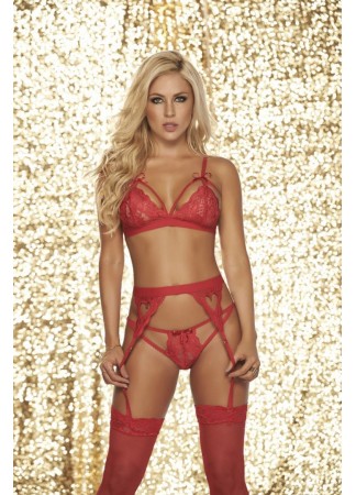 Ensemble 3 pièces Soutien-gorge  String  Porte-jarretelle, Rouge - MAL8221RED