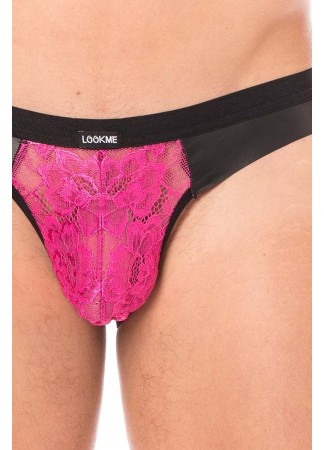 Jock magenta en dentelle et simili cuir - LM2002-27MAG