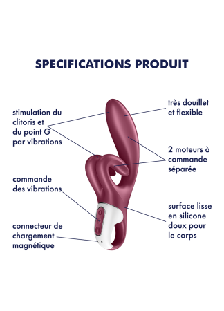 Vibromasseur rabbit point G rouge double stimulation clitoridienne Touch Me Satisfyer - CC597811SA