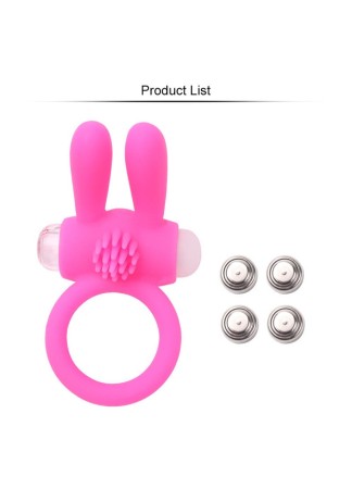 Anneau vibrant silicone rose avec oreilles de lapin - COR-003PNK