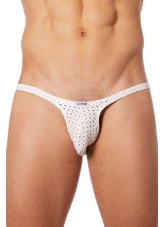 Slip échancré blanc simili cuir finement ajouré - LM811-61WHT