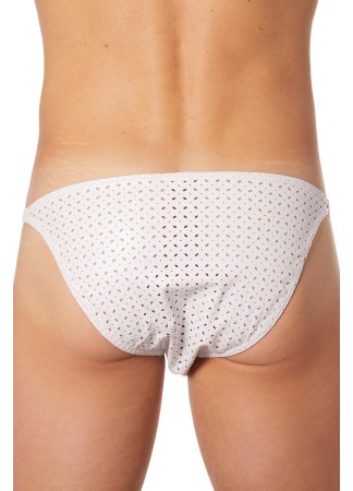 Slip échancré blanc simili cuir finement ajouré - LM811-61WHT