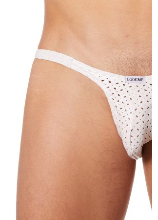 Slip échancré blanc simili cuir finement ajouré - LM811-61WHT