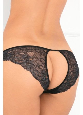 Tanga noir dentelle ouverture sur les fesses - REN1144-BLK