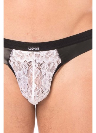 Jock blanc en dentelle et simili cuir - LM2002-27WHT