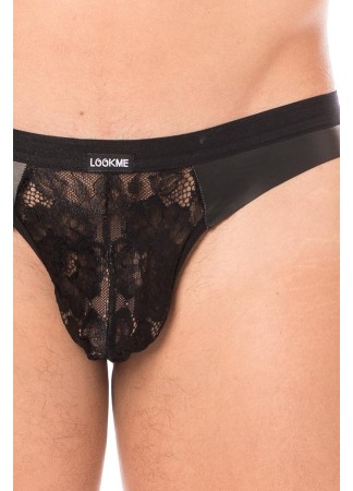 Jock noir en dentelle et simili cuir - LM2002-27BLK