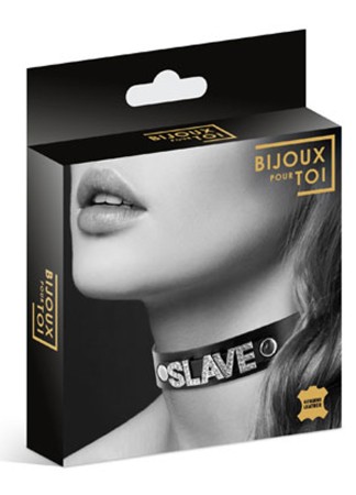 Collier en cuir noir SM avec Slave en strass - CC6050130010