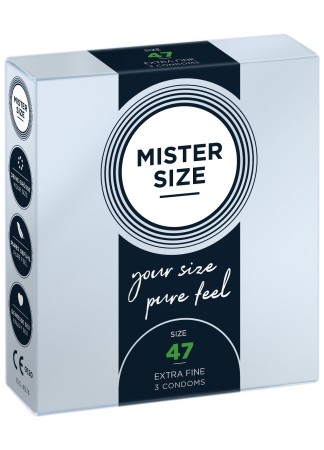 Boite de 3 préservatifs latex avec réservoir, 7 tailles disponibles Mister Size - MS03