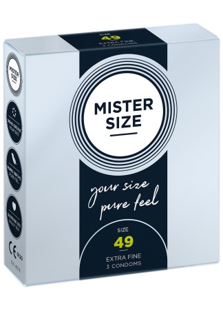 Boite de 3 préservatifs latex avec réservoir, 7 tailles disponibles Mister Size - MS03