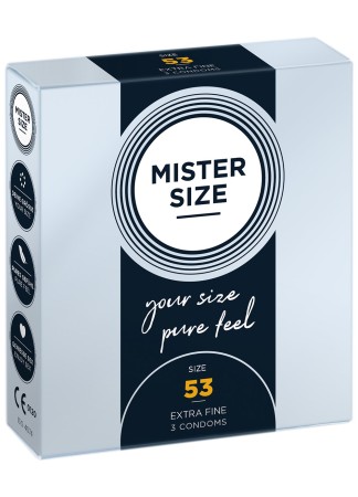 Boite de 3 préservatifs latex avec réservoir, 7 tailles disponibles Mister Size - MS03