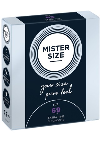 Boite de 3 préservatifs latex avec réservoir, 7 tailles disponibles Mister Size - MS03