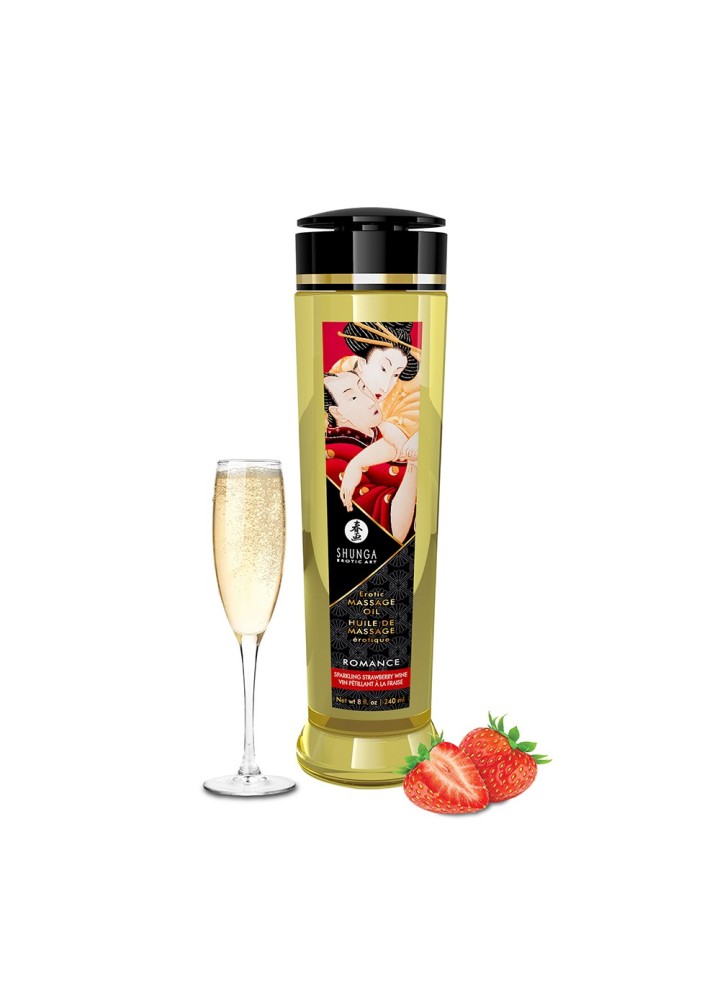 Huile de massage aphrodisiaque fraise vin pétillant 240ml - CC1208