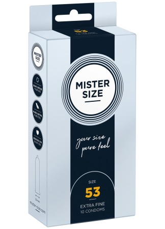 Boite de 10 préservatifs latex avec réservoir, 7 tailles disponibles, Mister Size - MS10