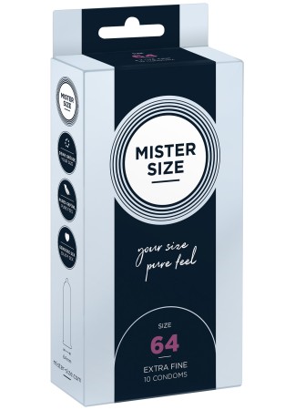 Boite de 10 préservatifs latex avec réservoir, 7 tailles disponibles, Mister Size - MS10