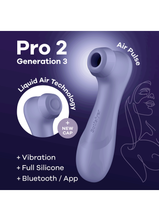 Stimulateur de clitoris 2 embouts Connecté avec technologie Liquid air Pro 2 Generation 3 violet USB Satisfyer - CC597815