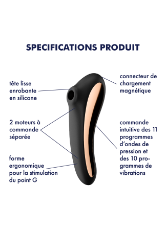 2 en 1 Stimulateur de clitoris et vibromasseur connecté USB noir Dual Kiss Satisfyer - CC597797