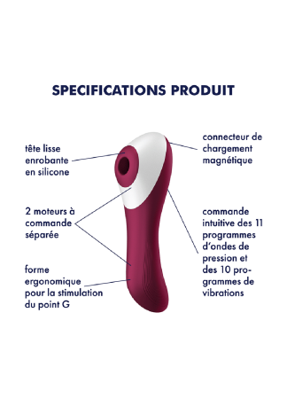 2 en 1 Vibromasseur et stimulateur de clitoris USB rouge Dual Crush Satisfyer - CC597786