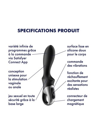 Vibromasseur noir USB, chauffant et connecté Heat Climax Satisfyer - CC597789