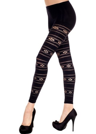 Legging fin voile noir motif floral - MH35827BLK