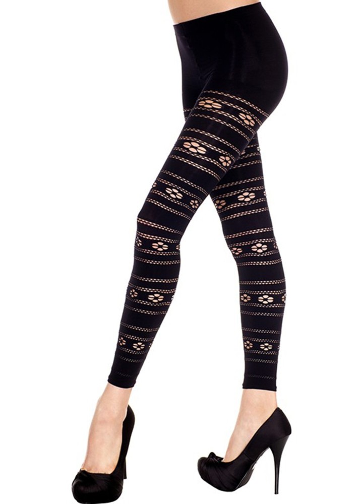 Legging fin voile noir motif floral - MH35827BLK