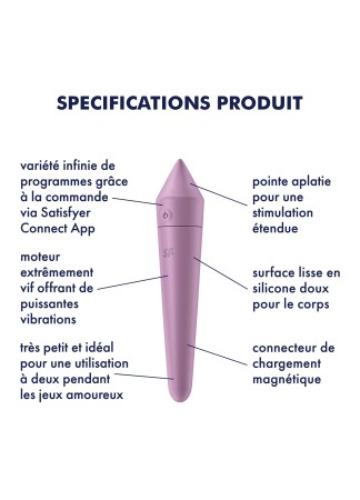 Vibromasseur connecté lilas USB Ultra Power Bullet 8 Satisfyer - CC597745