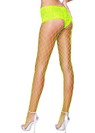 Collant filet jaune fluo avec shorty dentelle intégré - DG0029N