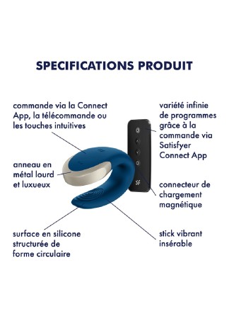 Vibromasseur connecté pour couple avec télécommande Double Love bleu Satisfyer - CC597446