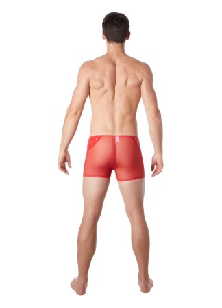 Boxer rouge sexy maille transparente et bande style cuir - LM807-67RED