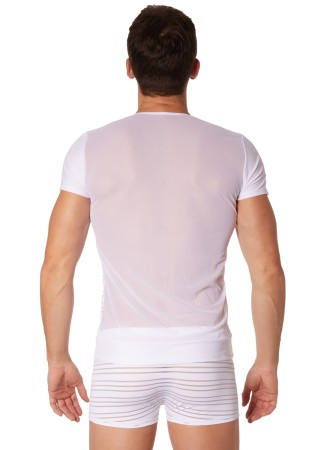 T-shirt blanc rayé opaque et transparent - LM906-81WHT