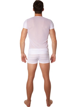 T-shirt blanc rayé opaque et transparent - LM906-81WHT