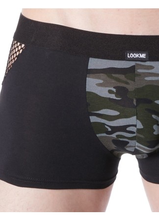 Boxer noir sexy armée déco camouflage côtés résille filet - LM814-67BLK