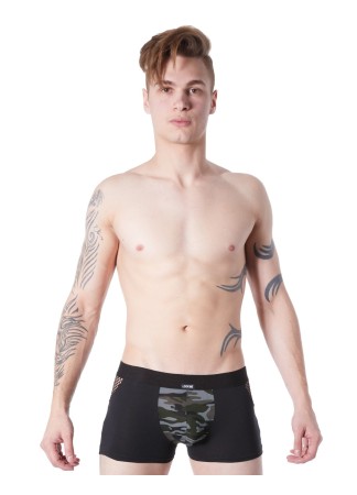 Boxer noir sexy armée déco camouflage côtés résille filet - LM814-67BLK