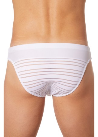 Slip brief blanc rayé opaque et transparent - LM906-61WHT