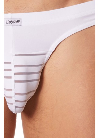 Slip brief blanc rayé opaque et transparent - LM906-61WHT