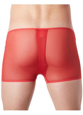 Boxer rouge sexy avec fermeture éclair et côtés style cuir et maille transparente - LM813-67RED