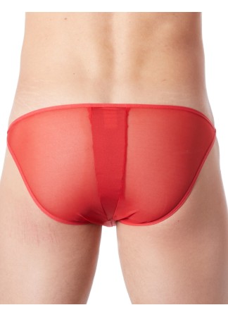 Slip brief rouge sexy avec fermeture éclair et côtés style cuir dos transparent - LM813-61RED