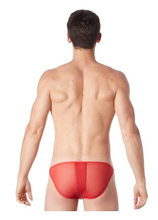 Slip brief rouge sexy avec fermeture éclair et côtés style cuir dos transparent - LM813-61RED