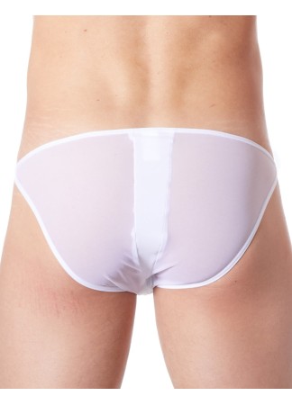 Slip brief blanc sexy avec fermeture éclair et côtés style cuir dos transparent - LM813-61WHT