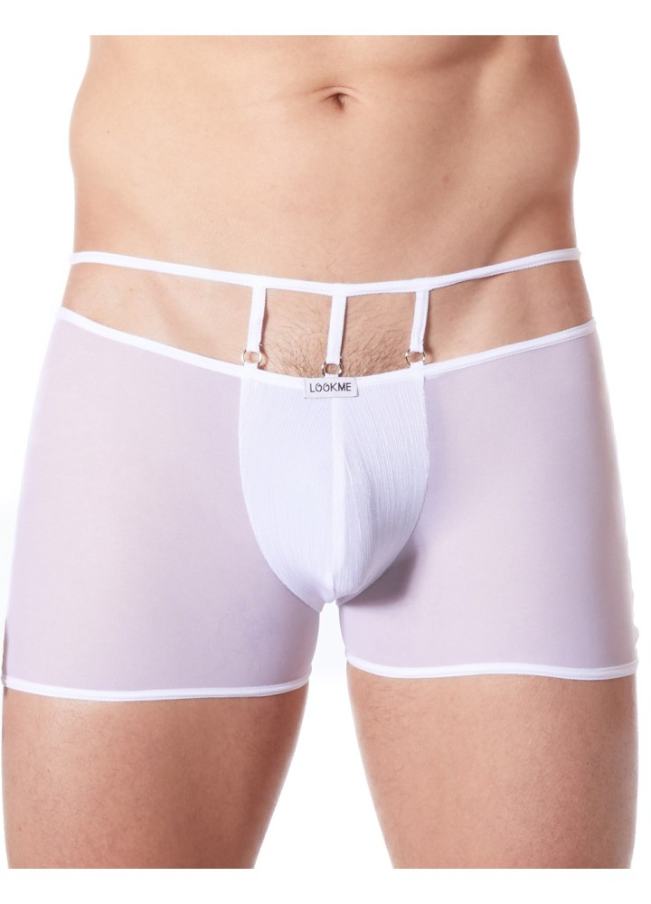 Boxer blanc suspendu fine maille transparente et ornements - LM804-67WHT