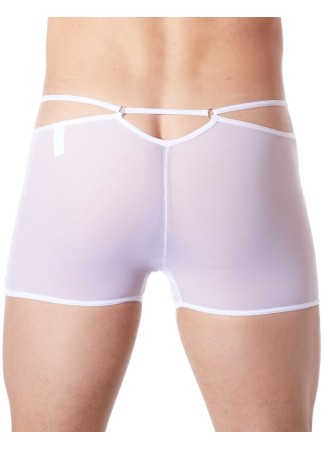 Boxer blanc suspendu fine maille transparente et ornements - LM804-67WHT