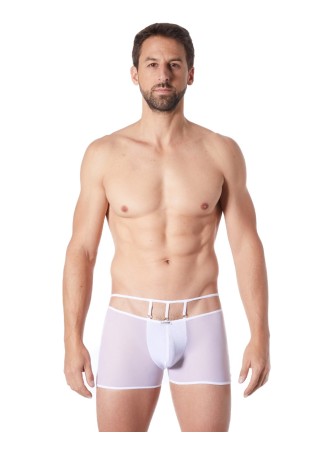 Boxer blanc suspendu fine maille transparente et ornements - LM804-67WHT