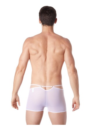 Boxer blanc suspendu fine maille transparente et ornements - LM804-67WHT